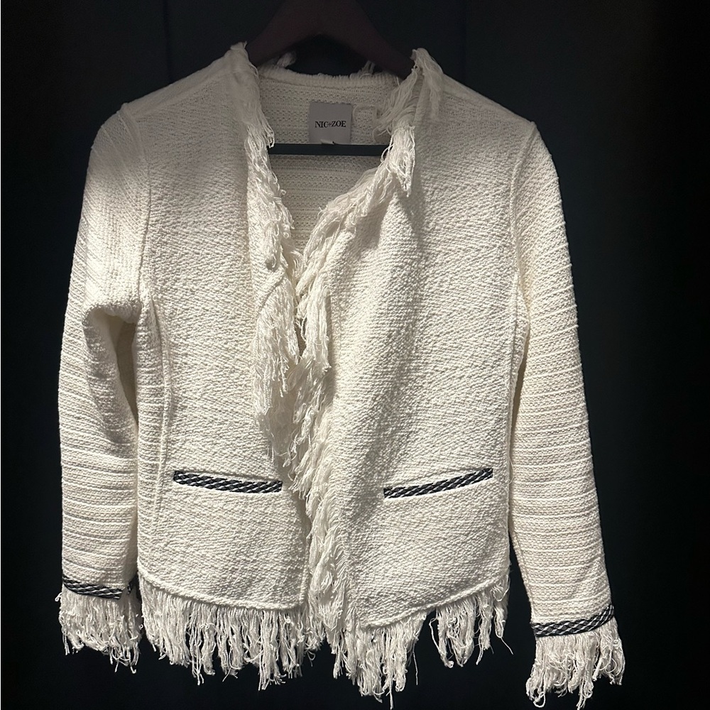 NIC+ZOE Cream Fringe Blazer